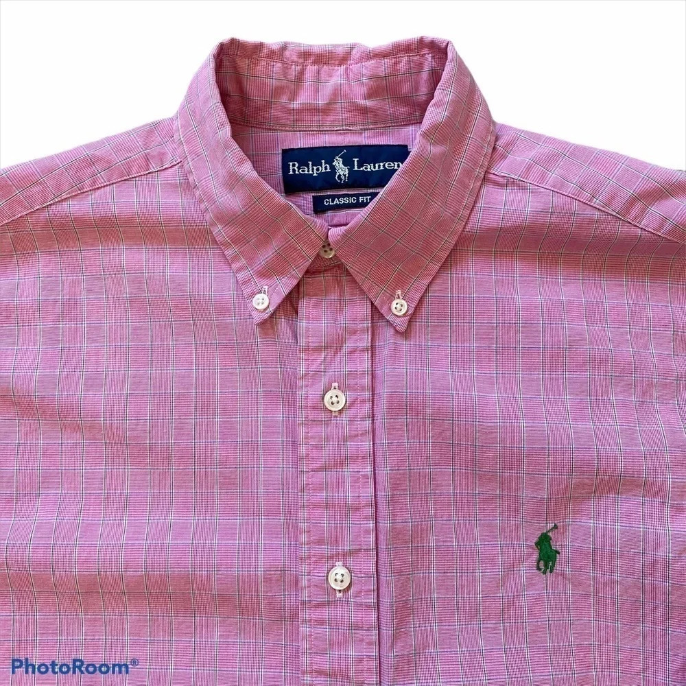 Ralph Lauren Button Down Dress Shirt Classic Fit Pink with green pony - Picture 4 of 14